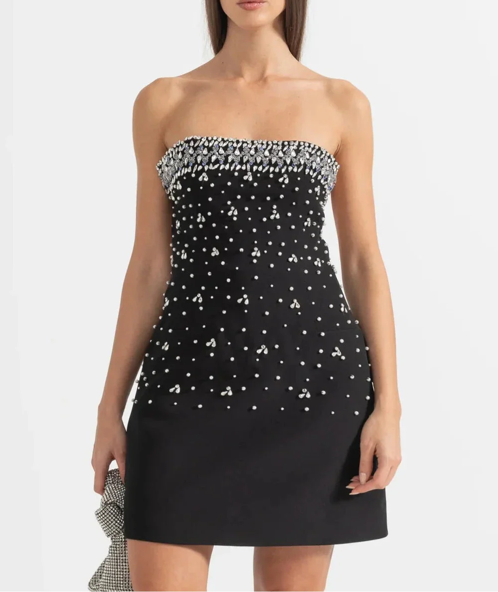 MELISSA Strapless Crystals Mini Bodycon Dress BLACK