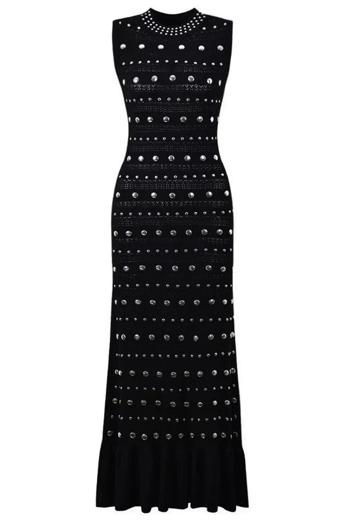 MILENA Knit Maxi Bodycon Dress BLACK