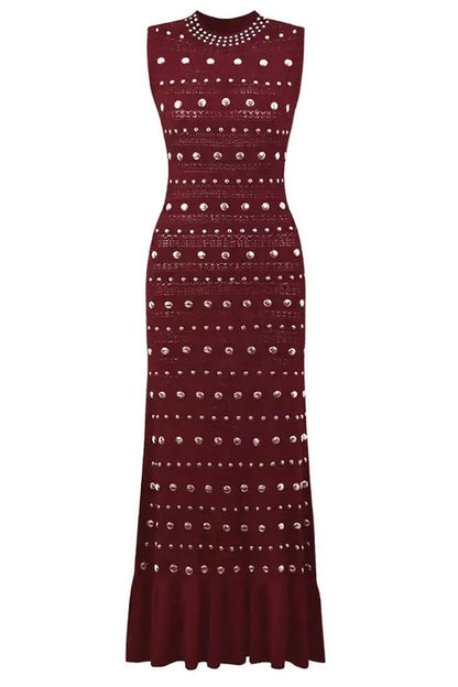 MILENA Knit Maxi Bodycon Dress WINE