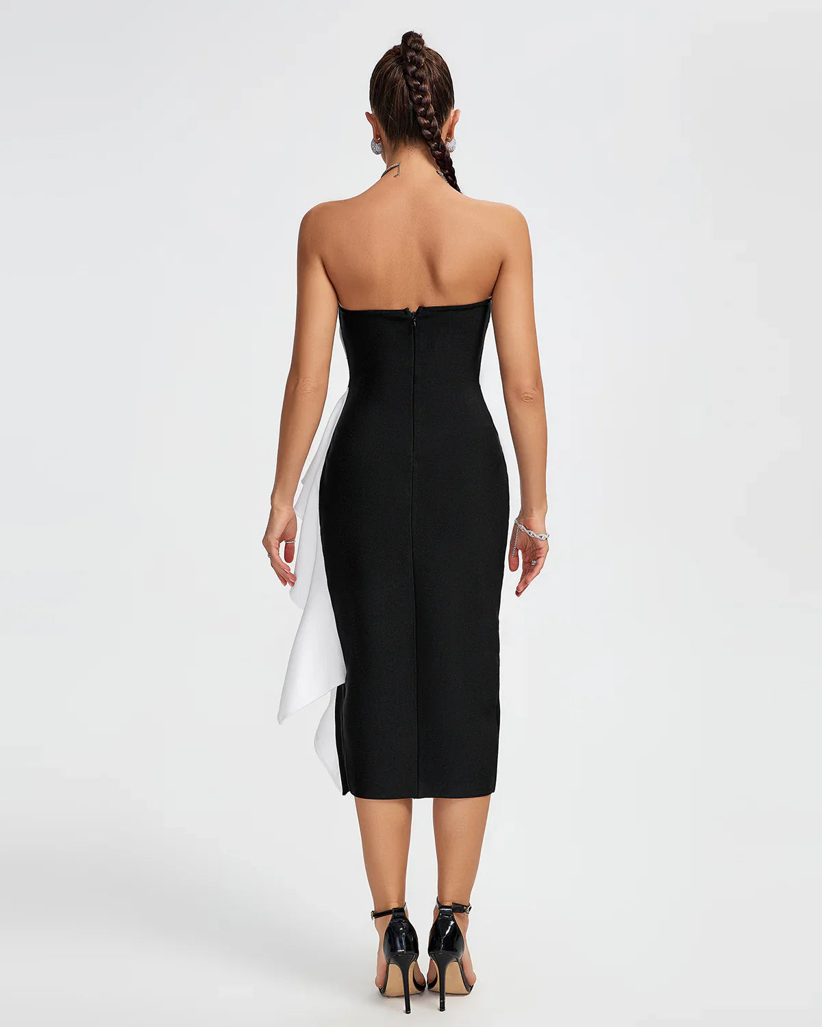MILI Asymmetric Bow Draped Midi Bandage Dress