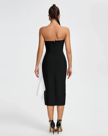 MILI Asymmetric Bow Draped Midi Bandage Dress