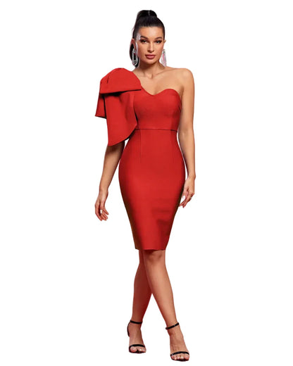 MOIRA One-Shoulder Bow Cocktail Dress RED