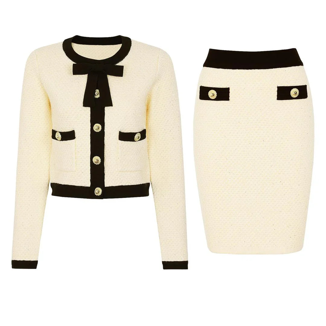 MONTI Tailored Jacket & Skirt Set with Bow Detail
