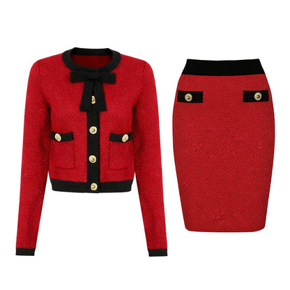 MONTI Tailored Jacket & Skirt Set with Bow Detail