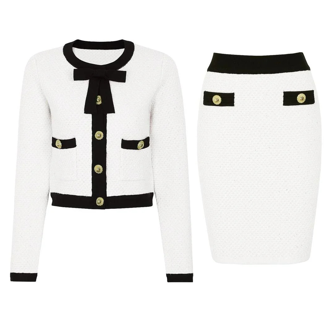 MONTI Tailored Jacket & Skirt Set with Bow Detail