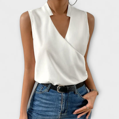 Nina | Women's Sleeveless Wrap V-Neck Top Collared Blouse