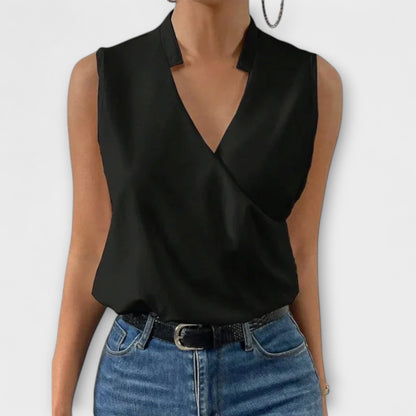 Nina | Women's Sleeveless Wrap V-Neck Top Collared Blouse