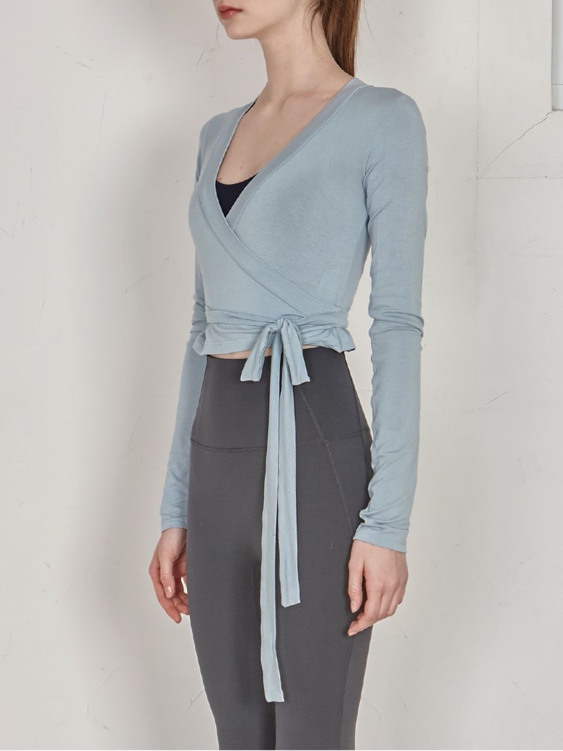 Tied Surplice Long Sleeve Top