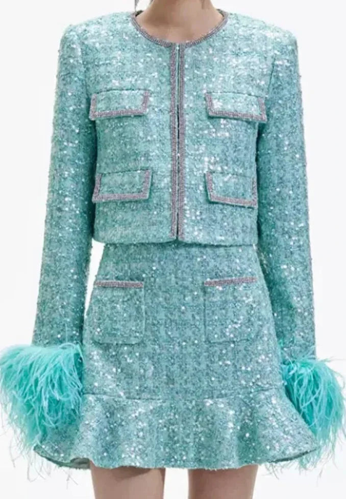 NEXT DAY DELIVERY NIEVES Sequins Feathers Bodycon Set