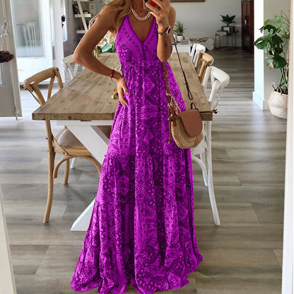 Colette | Women's V Neck Boho Flowy Draped Maxi Dress