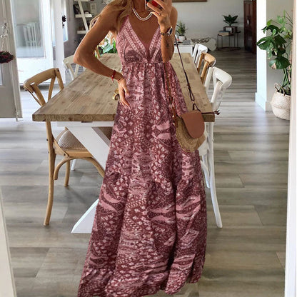 Colette | Women's V Neck Boho Flowy Draped Maxi Dress