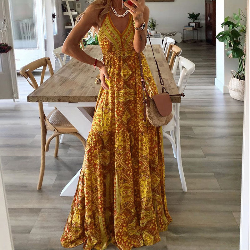 Colette | Women's V Neck Boho Flowy Draped Maxi Dress