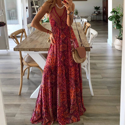 Colette | Women's V Neck Boho Flowy Draped Maxi Dress