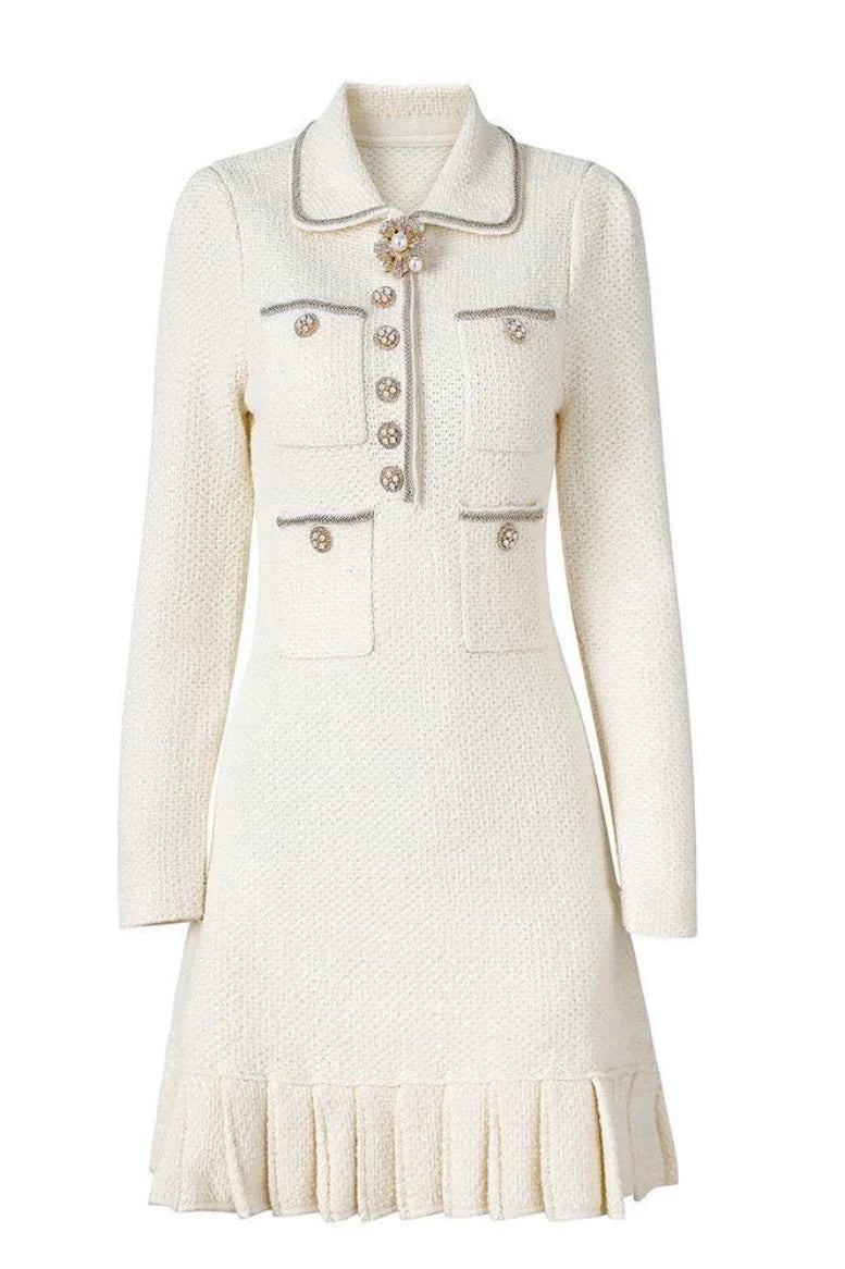 OLIMPIA Long Sleeve Classic Bodycon Dress WHITE