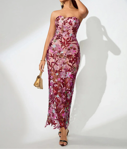 ORLANDA Strapless Sequins Lace Maxi Dress