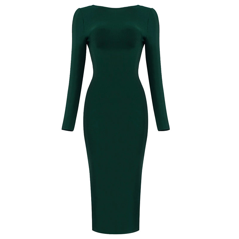 ROXANA Long Sleeve Back Zipper Bandage Dress
