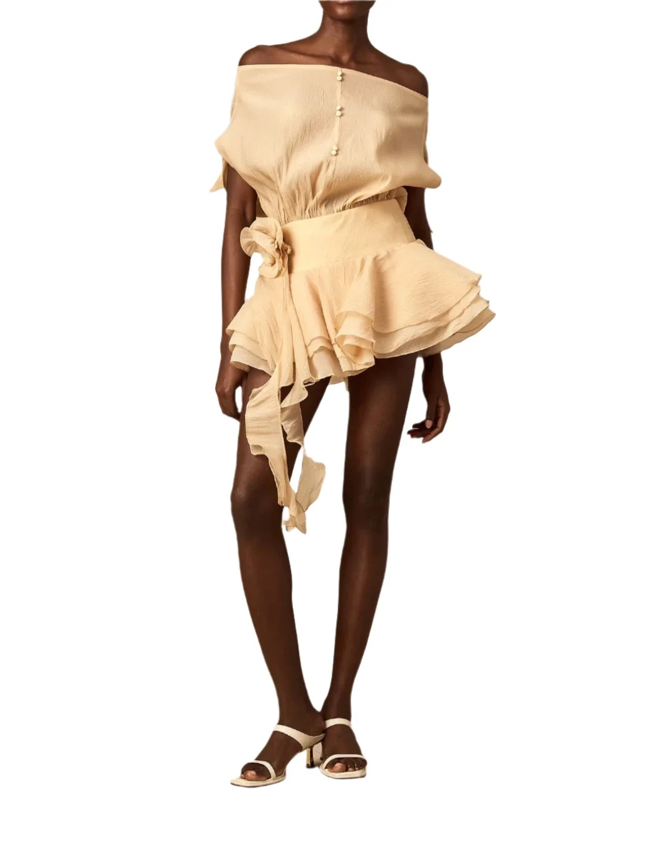 PARI FLORAL-APPLIQUÉ FLOUNCED MINI DRESS