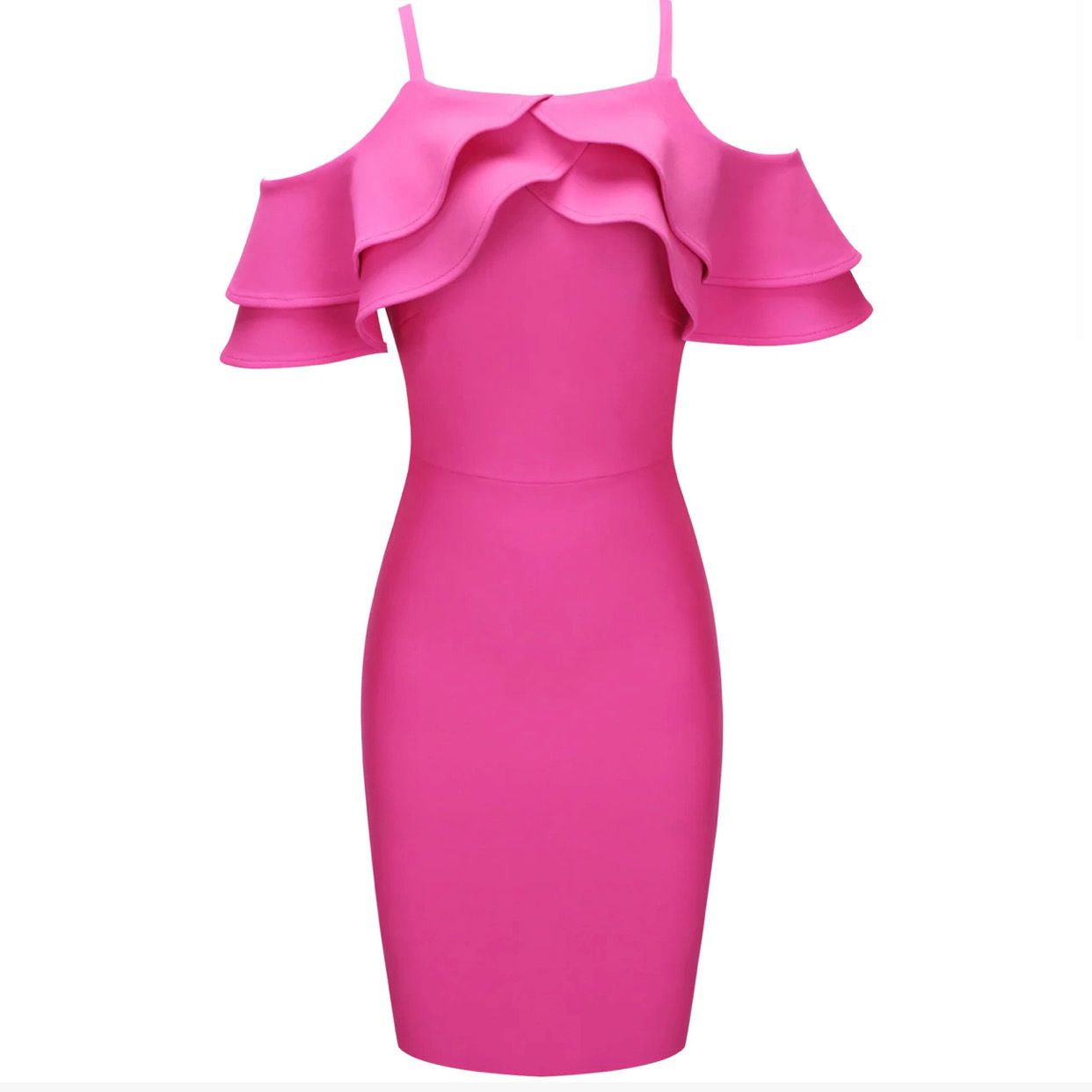 NEXT DAY CLEA Strapy Short Sleeve Frill Midi Bandage Dress