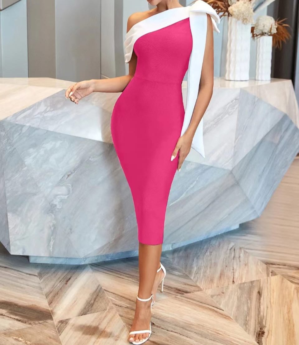 ATHALIA One Shoulder Bandage Dress PINK