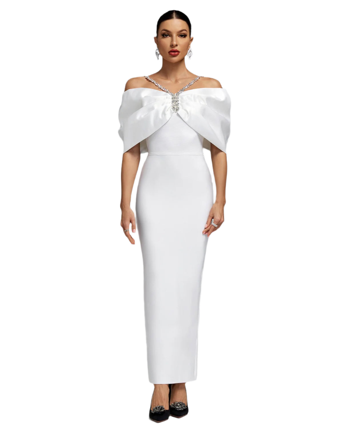 MARY Strapless Crystals Bow Maxi Dress