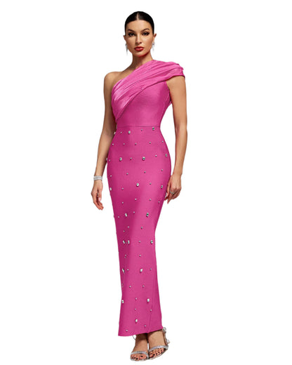 MIRAY One Shoulder Crystal-Embellished Bandage Dress