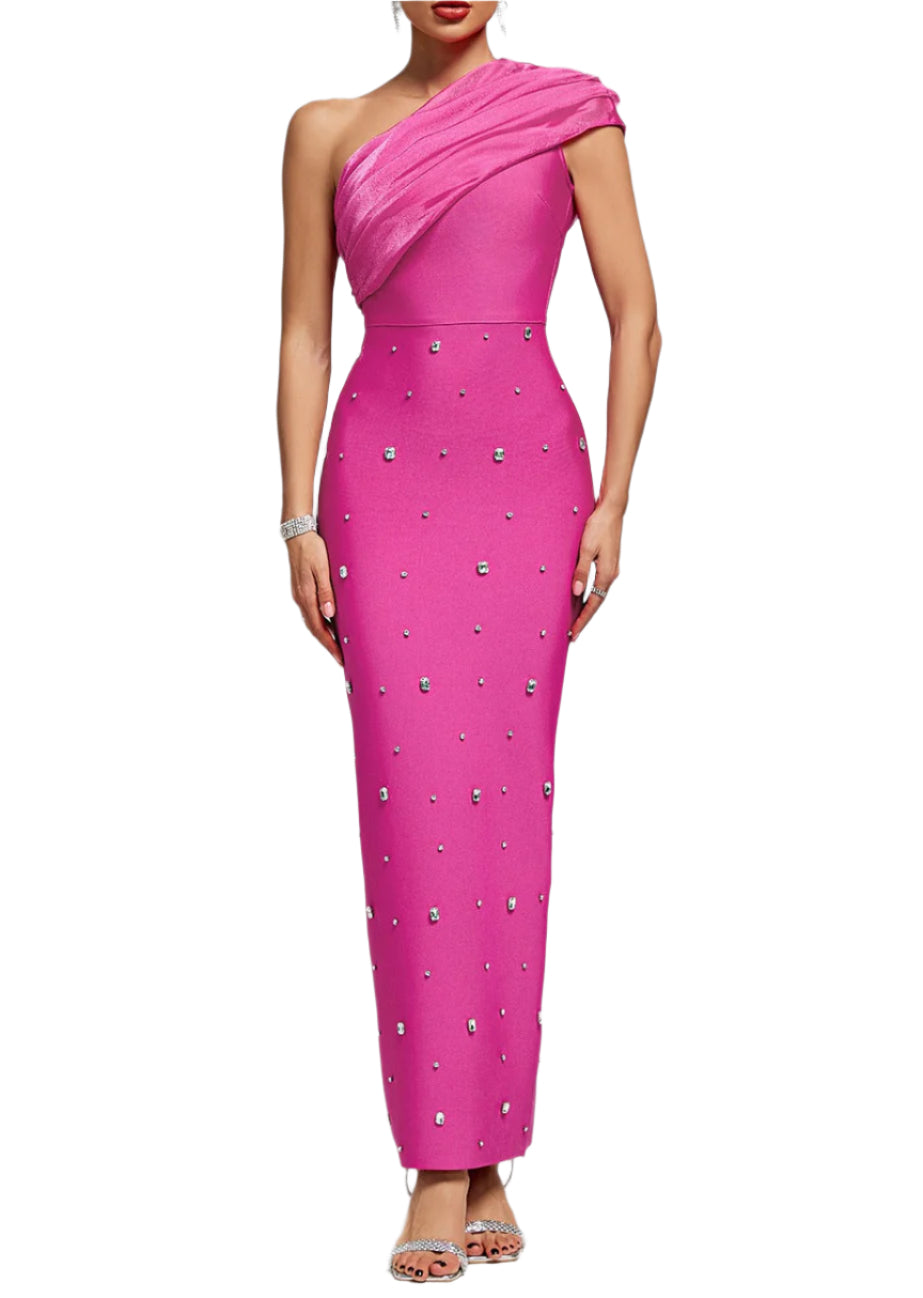MIRAY One Shoulder Crystal-Embellished Bandage Dress