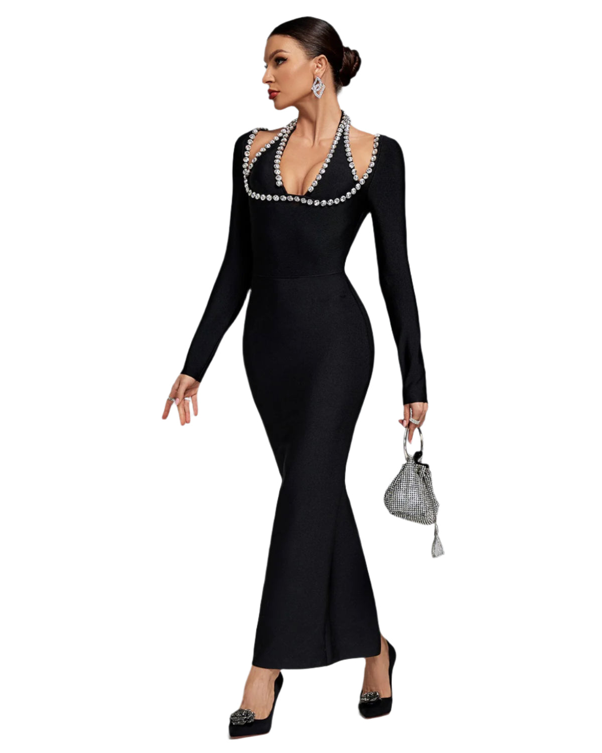ZEYNEP Halter Neck Crystal-Embellished Bandage Maxi Dress