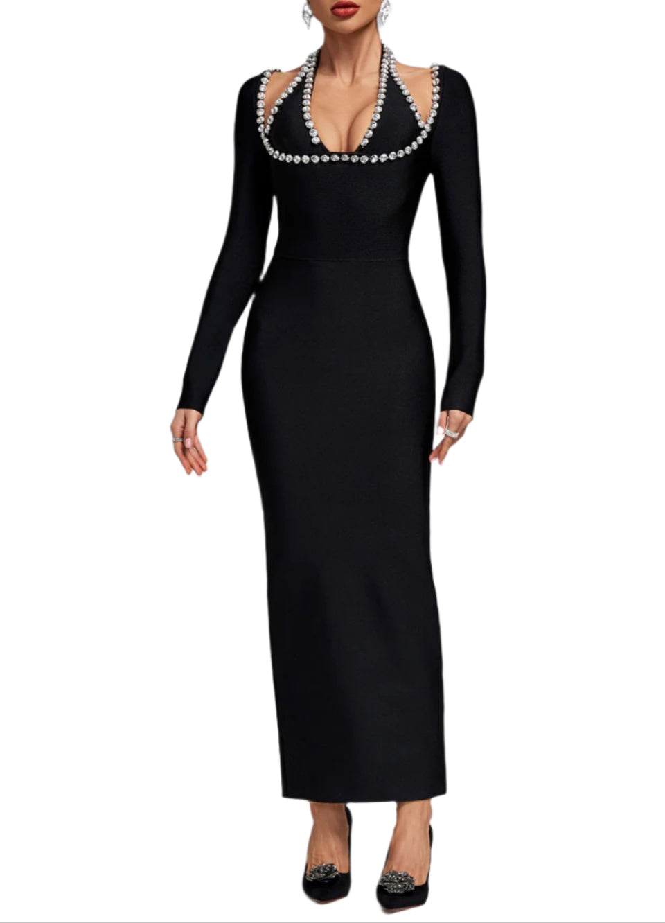 ZEYNEP Halter Neck Crystal-Embellished Bandage Maxi Dress