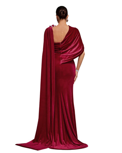 ELIF Asymmetrical Shawl Velvet Maxi Gown