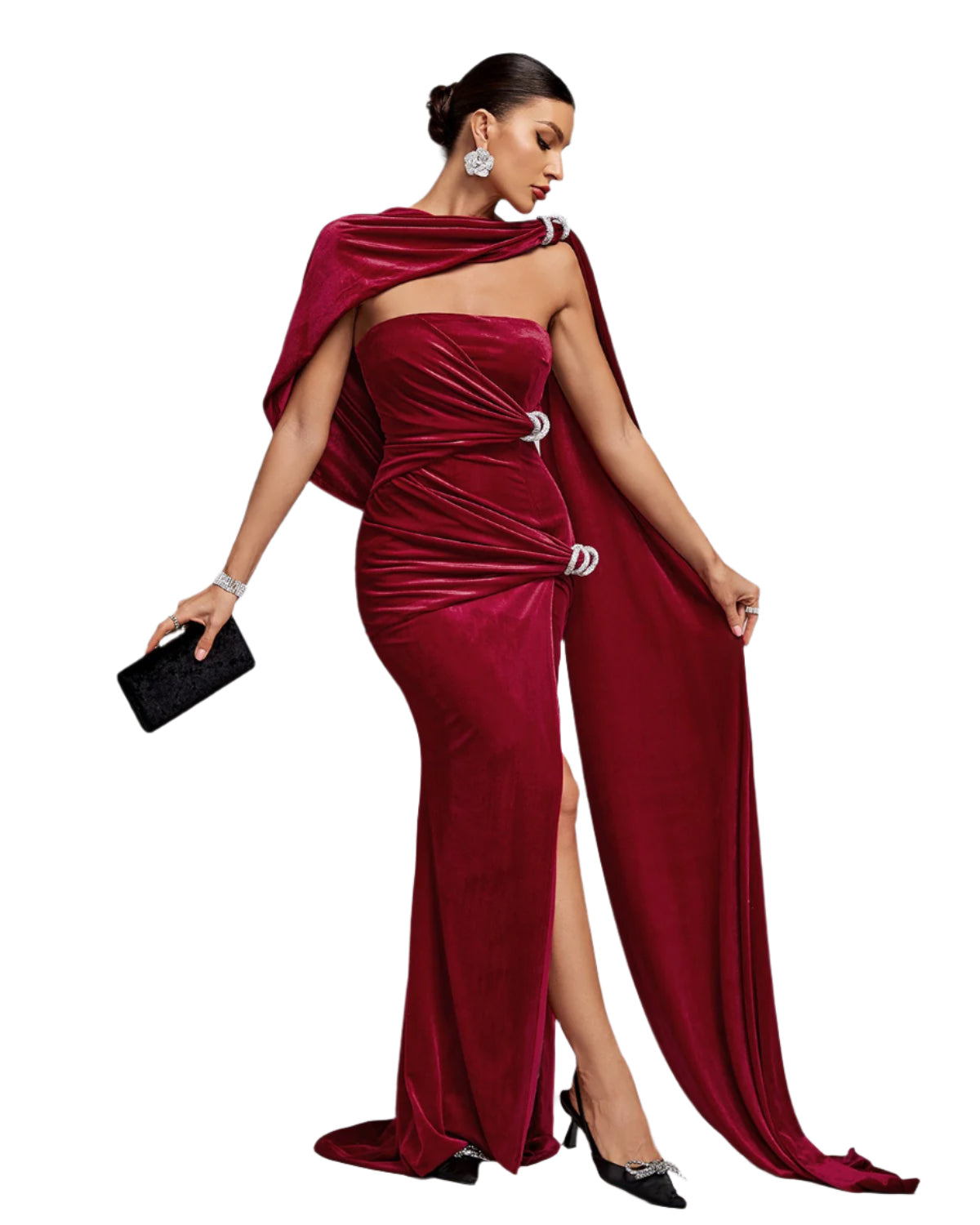 ELIF Asymmetrical Shawl Velvet Maxi Gown