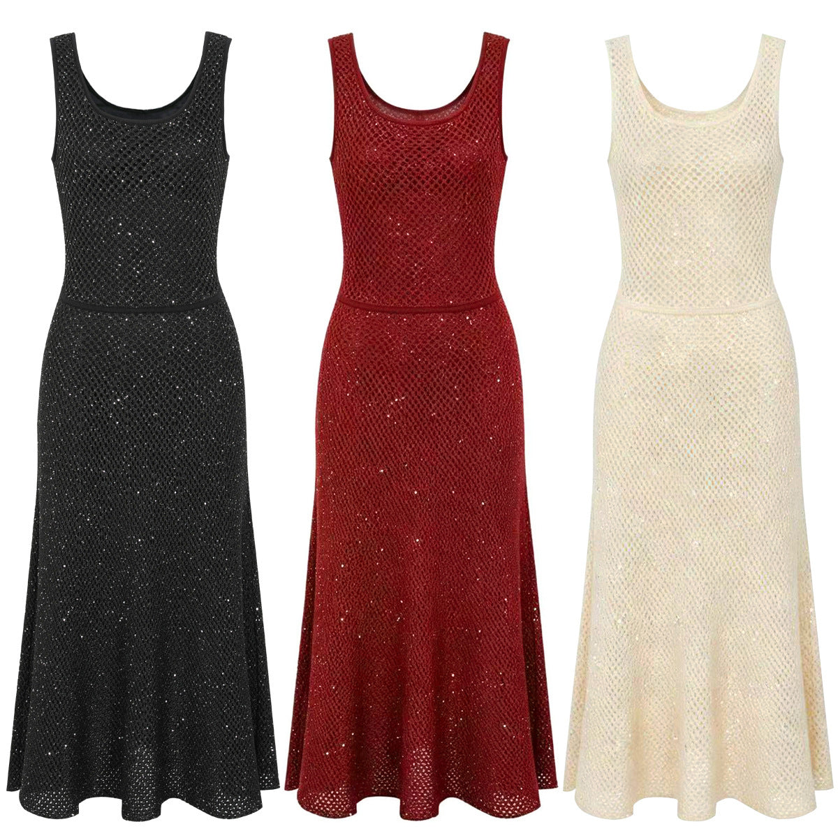 CAPRIANA Sparkle Midi Dress – Sleeveless Shimmer A-Line