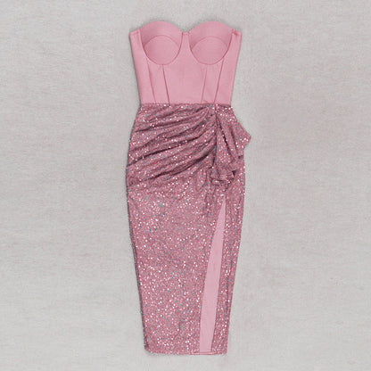 PIHU Strapless Sequins Corset Bandage Dress