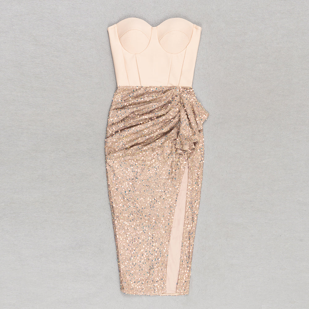 PIHU Strapless Sequins Corset Bandage Dress