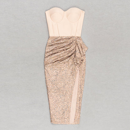 PIHU Strapless Sequins Corset Bandage Dress