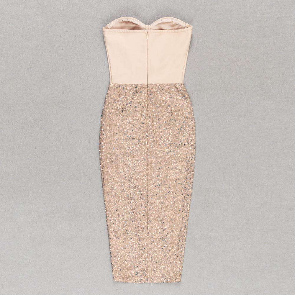 PIHU Strapless Sequins Corset Bandage Dress
