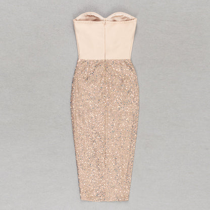 PIHU Strapless Sequins Corset Bandage Dress