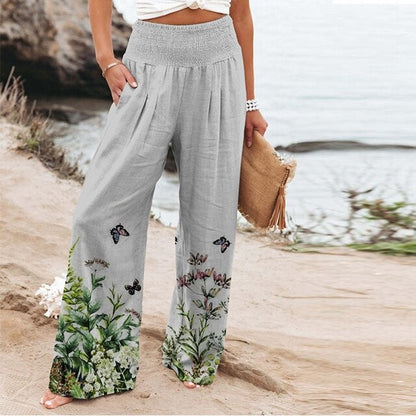 Garlie | Women's Floral Wide Leg Pants High Waist Casual Summer