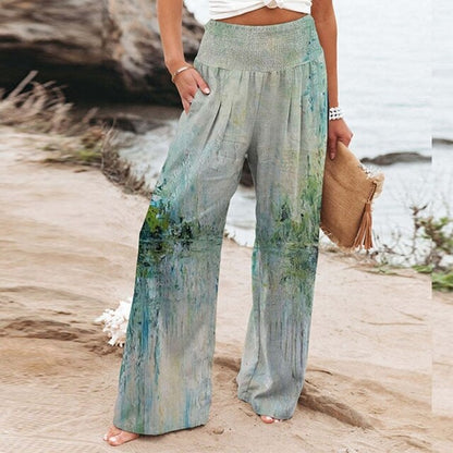 Garlie | Women's Floral Wide Leg Pants High Waist Casual Summer