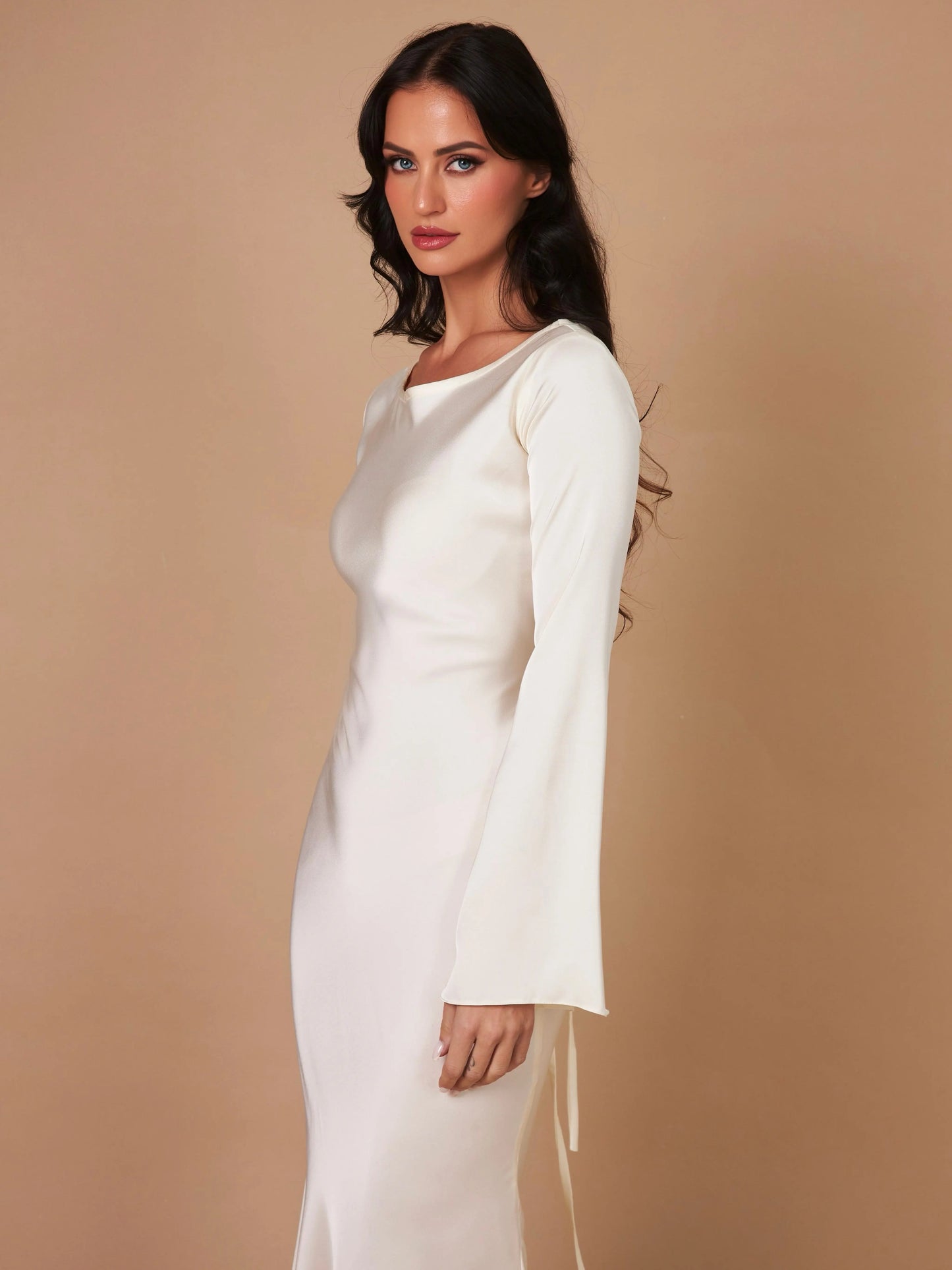Serena | Women's Satin Long Sleeve Maxi Dress Formal Gown