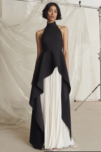 Victoria Layered Halter Gown Set Black