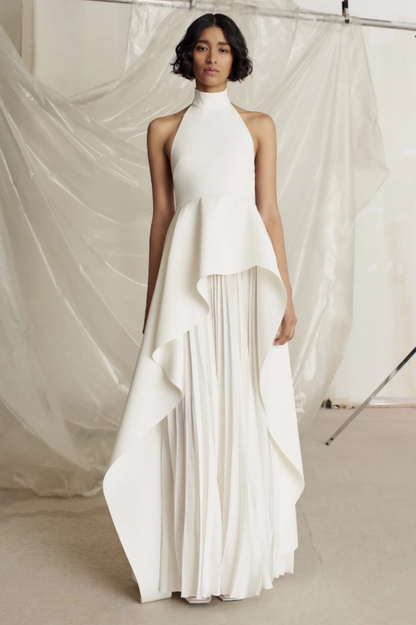Victoria Layered Halter Gown Set White