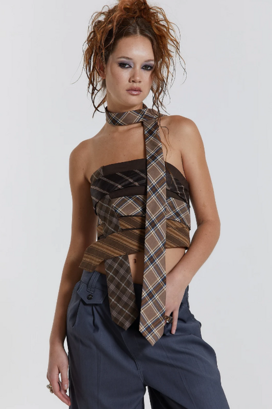 All Tied Up Wrap Around Corset Check Print