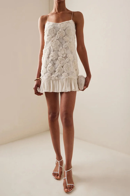 Beverly Floral Applique Pleated Mini Dress