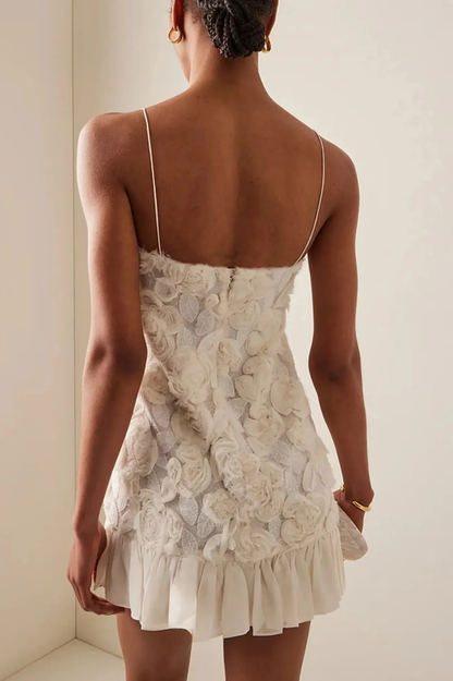 Beverly Floral Applique Pleated Mini Dress