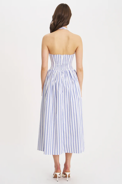 Mackenna Stripe Halter Smock Back Dress