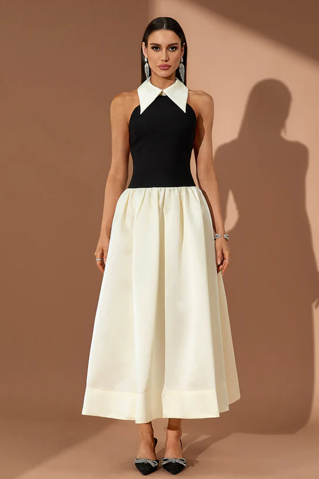 Spiral Lapel leeveless Maxi Dress