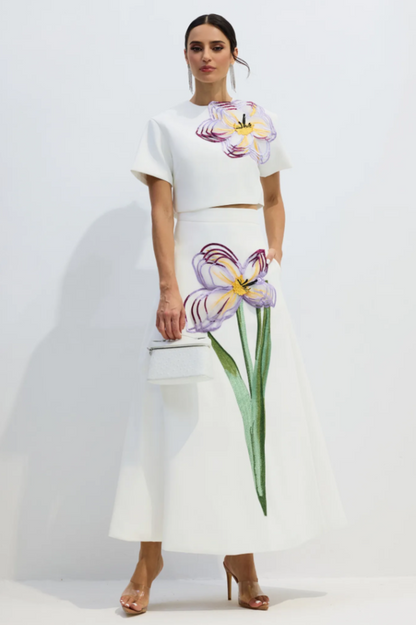 Angelica Floral Applique Skirt Set