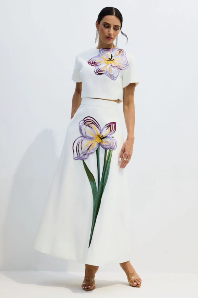 Angelica Floral Applique Skirt Set