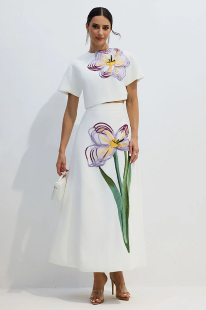 Angelica Floral Applique Skirt Set