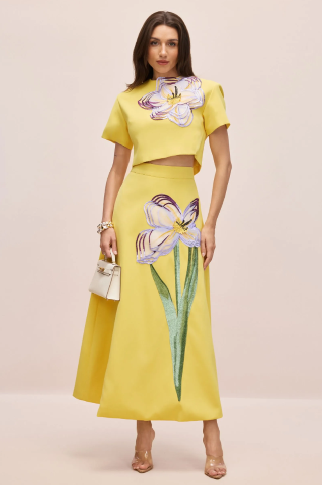 Angelica Floral Applique Skirt Set